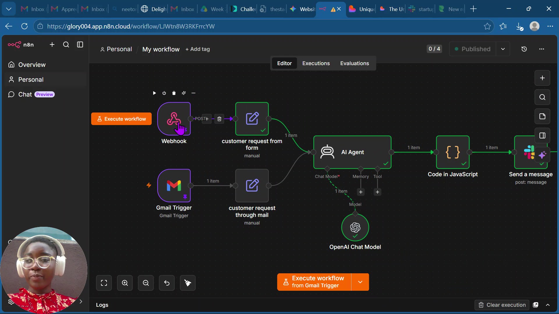 Unique Home Services customer inquiry automation workflow screenshot